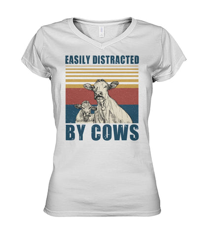 Easily distracted by cows  - Men's and Women's t-shirt , Vneck, Hoodies - myfunfarm - clothing acceessories shoes for cow lovers, pig, horse, cat, sheep, dog, chicken, goat farmer