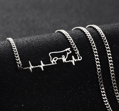 Heart Beat of Cow Lovers - Necklaces Jewelry - silver, gold, rose gold