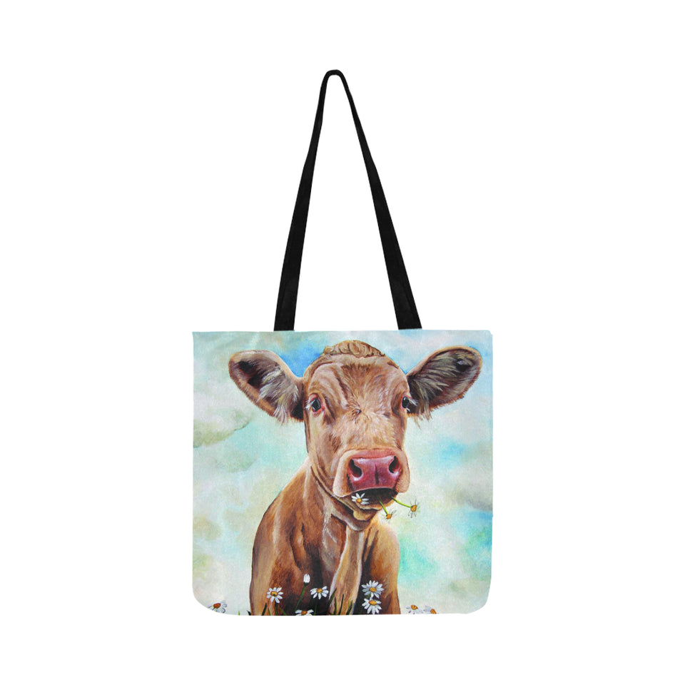 Cute cow painting print sk00007 Tote bag Reusable Shopping Bag Model 1660 (Two sides) - myfunfarm - clothing acceessories shoes for cow lovers, pig, horse, cat, sheep, dog, chicken, goat farmer