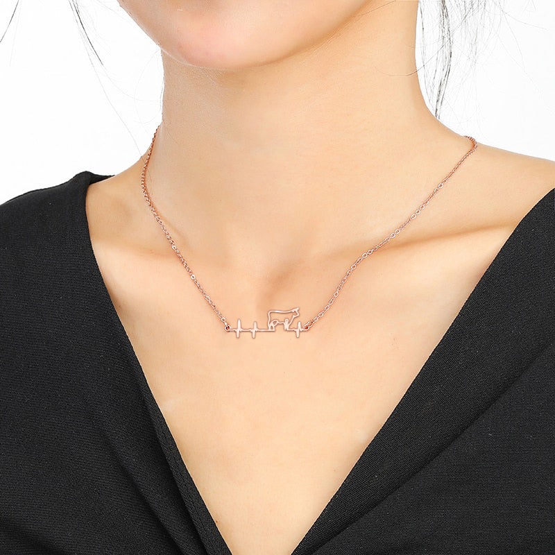 Heart Beat of Cow Lovers - Necklaces Jewelry - silver, gold, rose gold