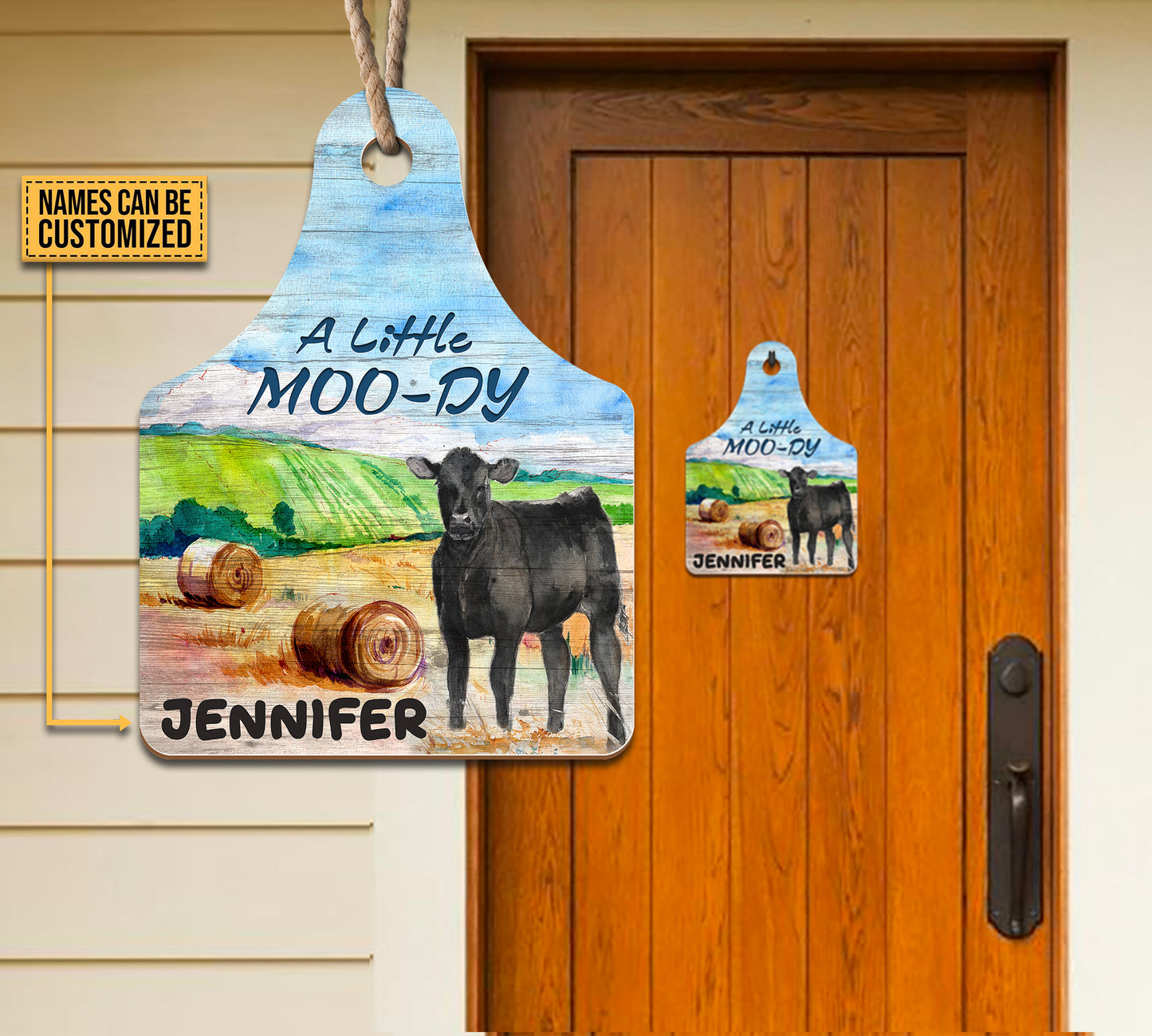 A little Moo-dy - Custom name - Wooden Door Sign - myfunfarm