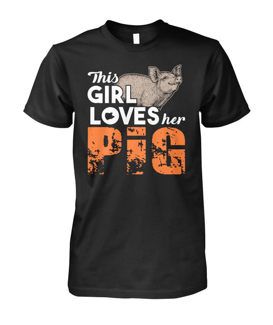 This girl loves her pigs - Men's and Women's t-shirt , Vneck, Hoodies - myfunfarm - clothing acceessories shoes for cow lovers, pig, horse, cat, sheep, dog, chicken, goat farmer
