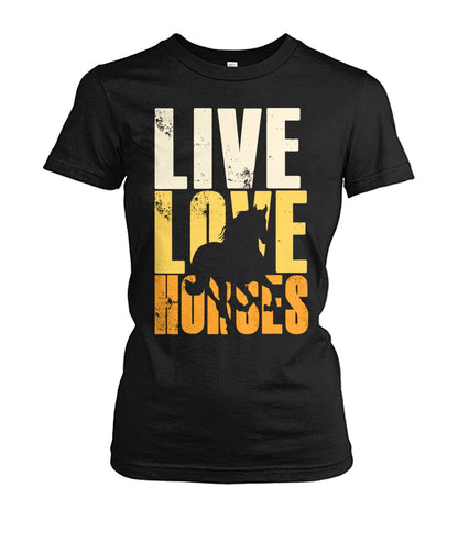 Live love horse - Men's and Women's t-shirt , Vneck, Hoodies - myfunfarm - clothing acceessories shoes for cow lovers, pig, horse, cat, sheep, dog, chicken, goat farmer