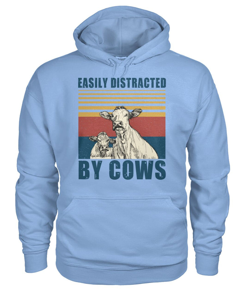 Easily distracted by cows  - Men's and Women's t-shirt , Vneck, Hoodies - myfunfarm - clothing acceessories shoes for cow lovers, pig, horse, cat, sheep, dog, chicken, goat farmer