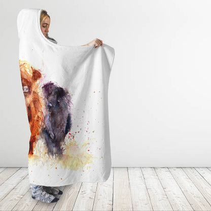 Highland cattle painting style - Hooded Blanket - Cow Lovers - myfunfarm