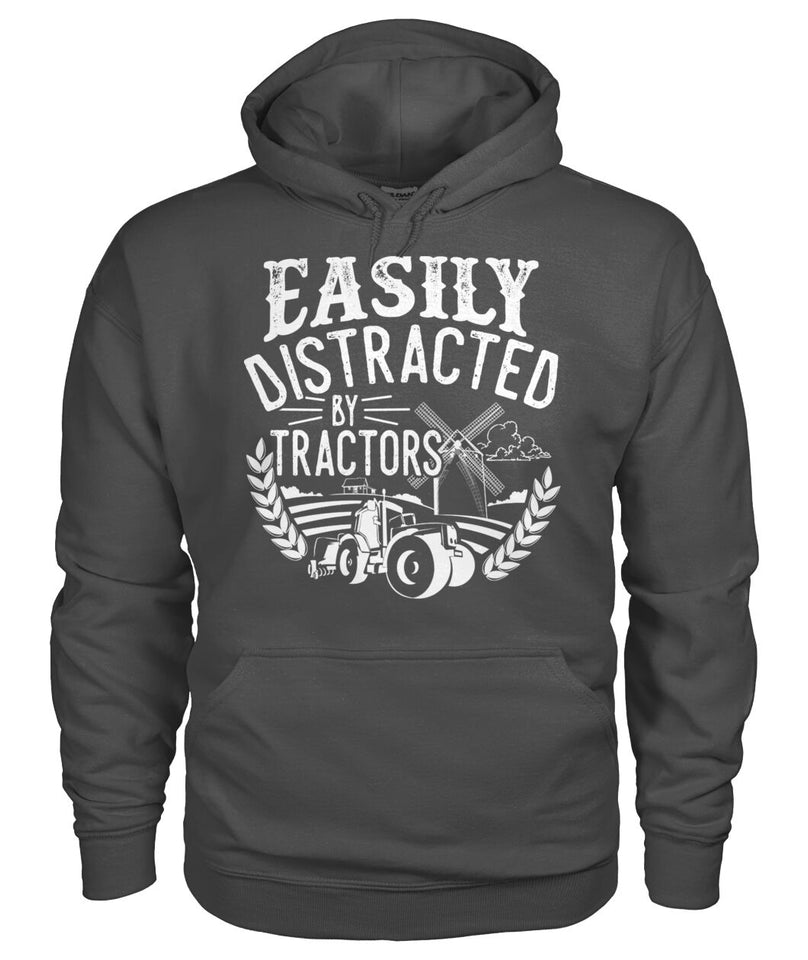 Easily distracted by tractors - Men's and Women's t-shirt , Vneck, Hoodies - myfunfarm - clothing acceessories shoes for cow lovers, pig, horse, cat, sheep, dog, chicken, goat farmer