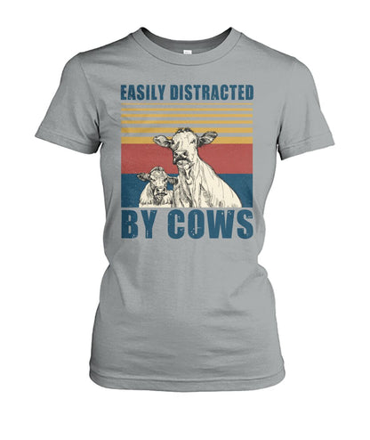 Easily distracted by cows  - Men's and Women's t-shirt , Vneck, Hoodies - myfunfarm - clothing acceessories shoes for cow lovers, pig, horse, cat, sheep, dog, chicken, goat farmer
