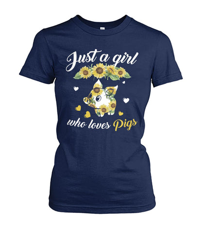 just a girl who loves pigs - Men's and Women's t-shirt , Vneck, Hoodies - myfunfarm - clothing acceessories shoes for cow lovers, pig, horse, cat, sheep, dog, chicken, goat farmer