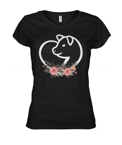 Heart flowers Pig - Men's and Women's t-shirt , Vneck, Hoodies - myfunfarm - clothing acceessories shoes for cow lovers, pig, horse, cat, sheep, dog, chicken, goat farmer