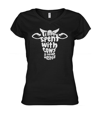 time spent with cows  - Men's and Women's t-shirt , Vneck, Hoodies - myfunfarm - clothing acceessories shoes for cow lovers, pig, horse, cat, sheep, dog, chicken, goat farmer