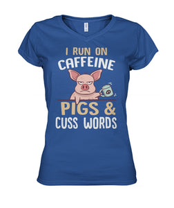 i run on caffeine pigs and cuss words - myfunfarm - clothing acceessories shoes for cow lovers, pig, horse, cat, sheep, dog, chicken, goat farmer