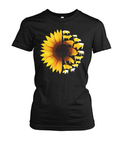 Sunflowers Pig - Men's and Women's t-shirt , Vneck, Hoodies - myfunfarm - clothing acceessories shoes for cow lovers, pig, horse, cat, sheep, dog, chicken, goat farmer