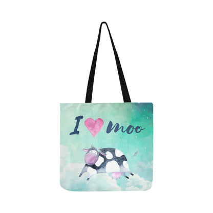 I Love Moo, funny tote bag sk00008 Reusable Shopping Bag Model 1660 (Two sides) - myfunfarm - clothing acceessories shoes for cow lovers, pig, horse, cat, sheep, dog, chicken, goat farmer