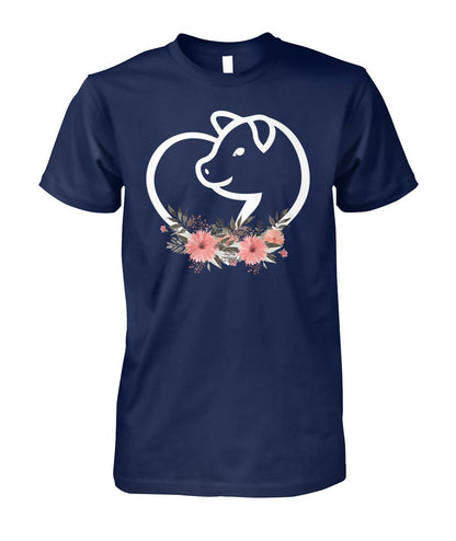 Heart flowers Pig - Men's and Women's t-shirt , Vneck, Hoodies - myfunfarm - clothing acceessories shoes for cow lovers, pig, horse, cat, sheep, dog, chicken, goat farmer