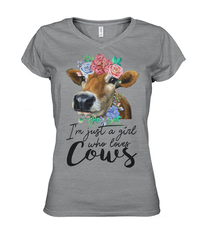 I'm just a girl who loves cows - Men's and Women's t-shirt , Vneck, Hoodies - myfunfarm - clothing acceessories shoes for cow lovers, pig, horse, cat, sheep, dog, chicken, goat farmer