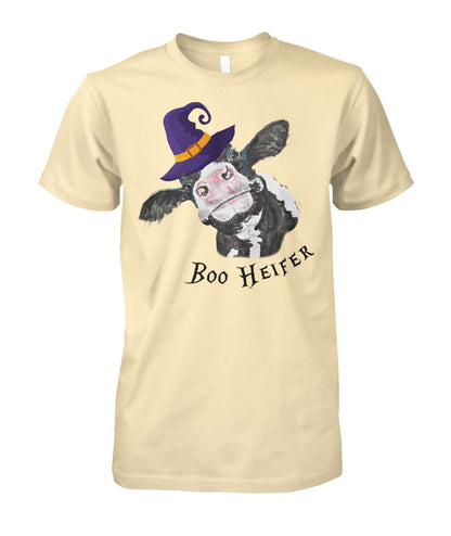 boo heifer - Men's and Women's t-shirt , Vneck, Hoodies - myfunfarm - clothing acceessories shoes for cow lovers, pig, horse, cat, sheep, dog, chicken, goat farmer
