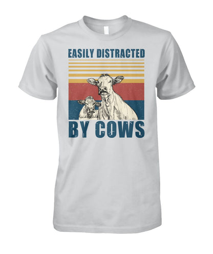 Easily distracted by cows  - Men's and Women's t-shirt , Vneck, Hoodies - myfunfarm - clothing acceessories shoes for cow lovers, pig, horse, cat, sheep, dog, chicken, goat farmer