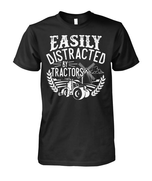 Easily distracted by tractors - Men's and Women's t-shirt , Vneck, Hoodies - myfunfarm - clothing acceessories shoes for cow lovers, pig, horse, cat, sheep, dog, chicken, goat farmer