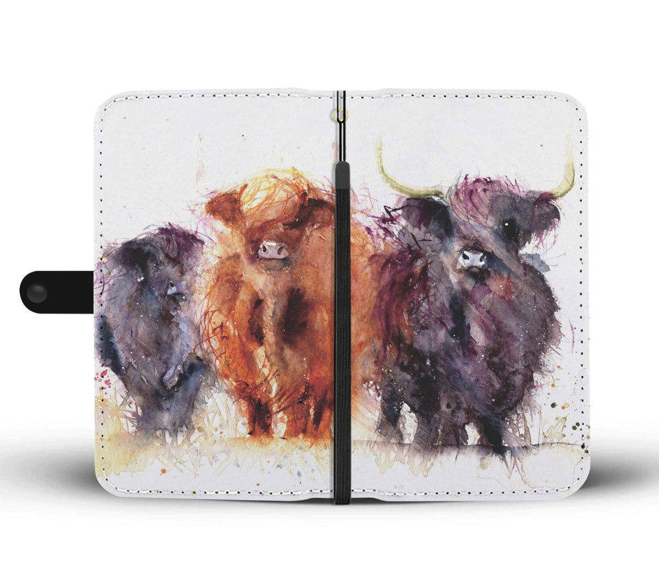 Cute highland cattle print sk00018 - Wallet Phone case - myfunfarm - clothing acceessories shoes for cow lovers, pig, horse, cat, sheep, dog, chicken, goat farmer