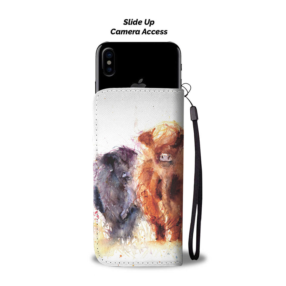 Cute highland cattle print sk00018 - Wallet Phone case - myfunfarm - clothing acceessories shoes for cow lovers, pig, horse, cat, sheep, dog, chicken, goat farmer
