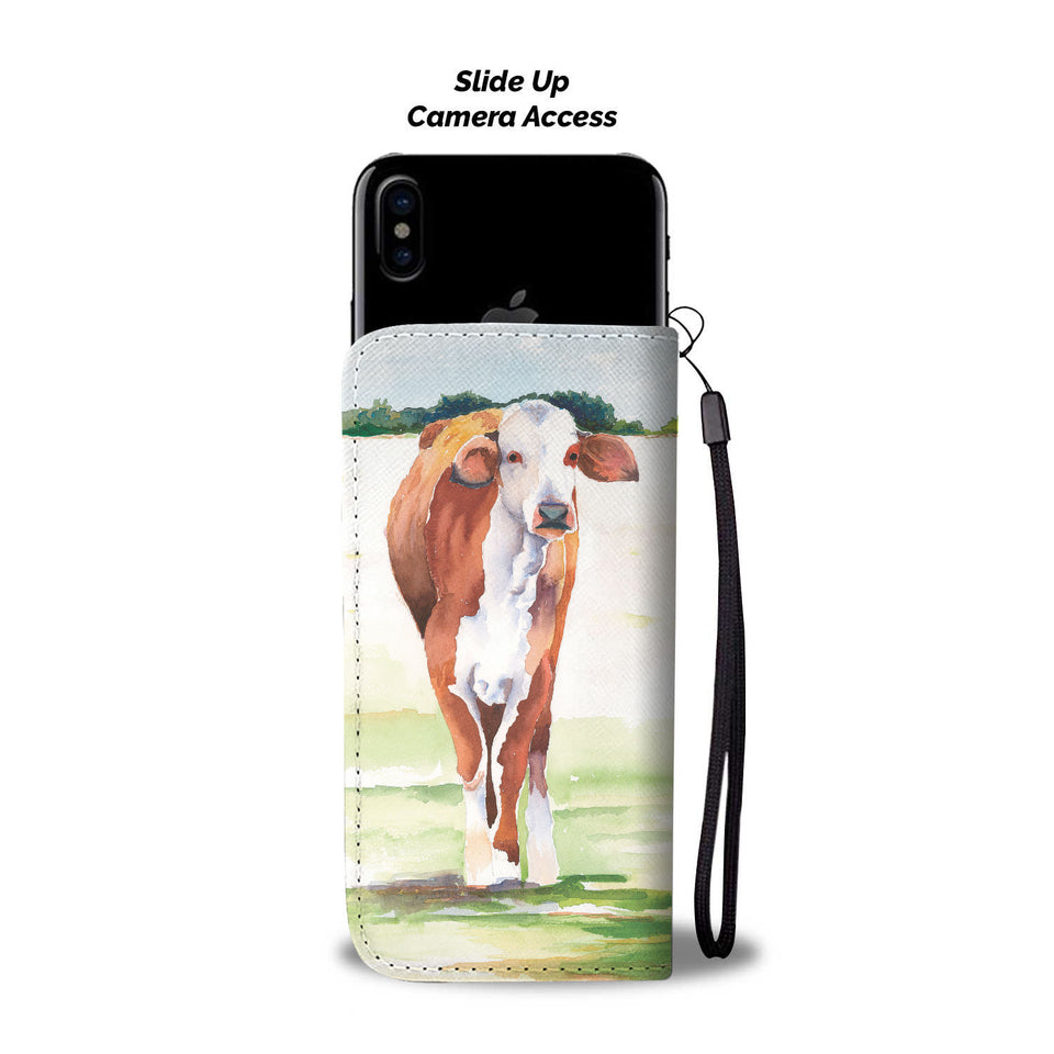 Cute cow watercolor print sk00017 - Wallet Phone case - myfunfarm - clothing acceessories shoes for cow lovers, pig, horse, cat, sheep, dog, chicken, goat farmer