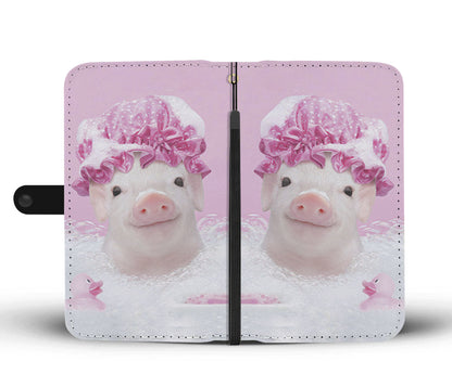 Cute pig pink- Wallet Phone case - myfunfarm - clothing acceessories shoes for cow lovers, pig, horse, cat, sheep, dog, chicken, goat farmer