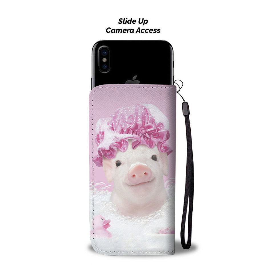 Cute pig pink- Wallet Phone case - myfunfarm - clothing acceessories shoes for cow lovers, pig, horse, cat, sheep, dog, chicken, goat farmer
