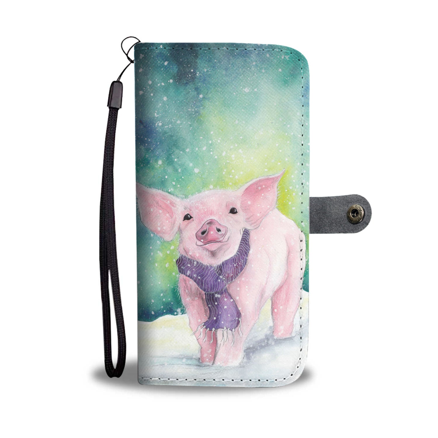 Cute Pig painting print - Wallet Phone case - myfunfarm - clothing acceessories shoes for cow lovers, pig, horse, cat, sheep, dog, chicken, goat farmer