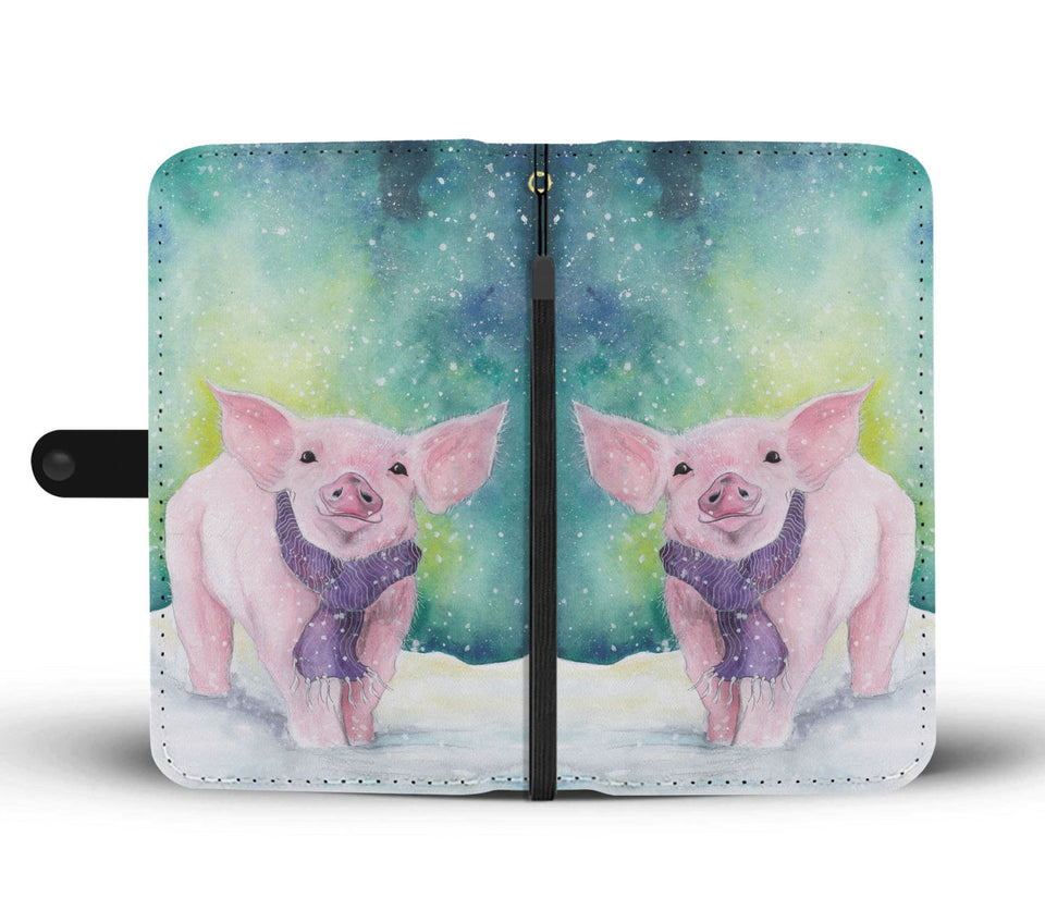Cute Pig painting print - Wallet Phone case - myfunfarm - clothing acceessories shoes for cow lovers, pig, horse, cat, sheep, dog, chicken, goat farmer