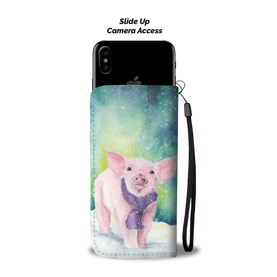 Cute Pig painting print - Wallet Phone case - myfunfarm - clothing acceessories shoes for cow lovers, pig, horse, cat, sheep, dog, chicken, goat farmer