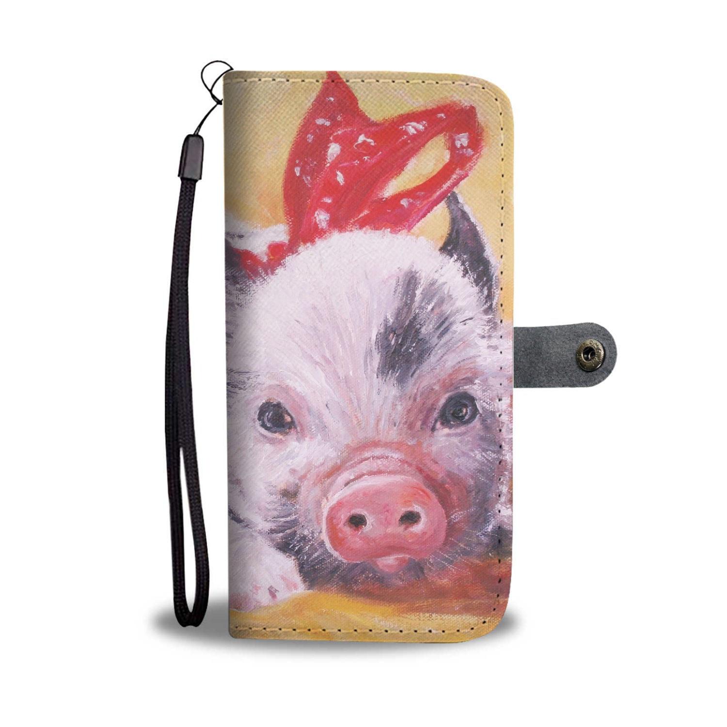 Cute pig painting print - Wallet Phone case - myfunfarm - clothing acceessories shoes for cow lovers, pig, horse, cat, sheep, dog, chicken, goat farmer