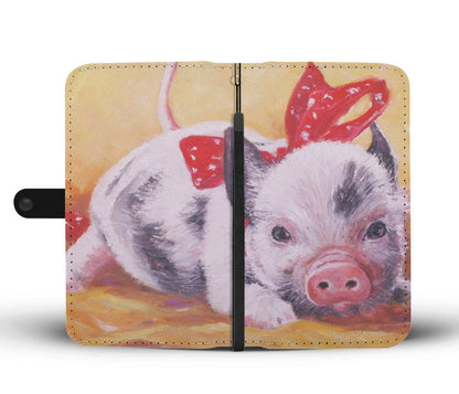 Cute pig painting print - Wallet Phone case - myfunfarm - clothing acceessories shoes for cow lovers, pig, horse, cat, sheep, dog, chicken, goat farmer