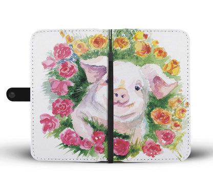 Cute pig painting print - Wallet Phone case - myfunfarm - clothing acceessories shoes for cow lovers, pig, horse, cat, sheep, dog, chicken, goat farmer