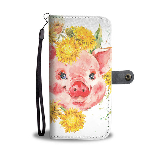 Cute pig painting print - Wallet Phone case - myfunfarm - clothing acceessories shoes for cow lovers, pig, horse, cat, sheep, dog, chicken, goat farmer