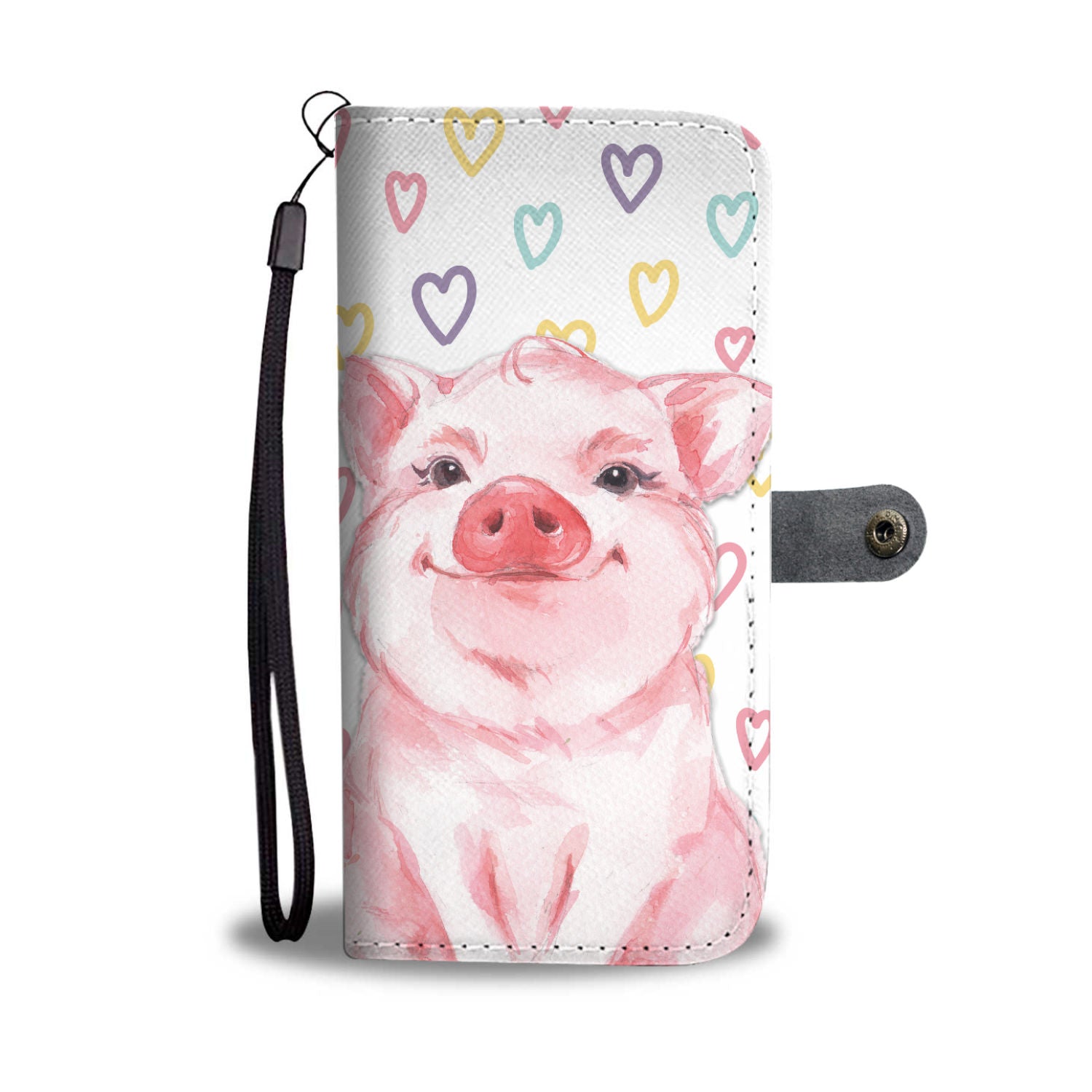 Cute pig painting print - Wallet Phone case - myfunfarm - clothing acceessories shoes for cow lovers, pig, horse, cat, sheep, dog, chicken, goat farmer
