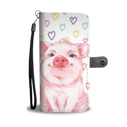 Cute pig painting print - Wallet Phone case - myfunfarm - clothing acceessories shoes for cow lovers, pig, horse, cat, sheep, dog, chicken, goat farmer
