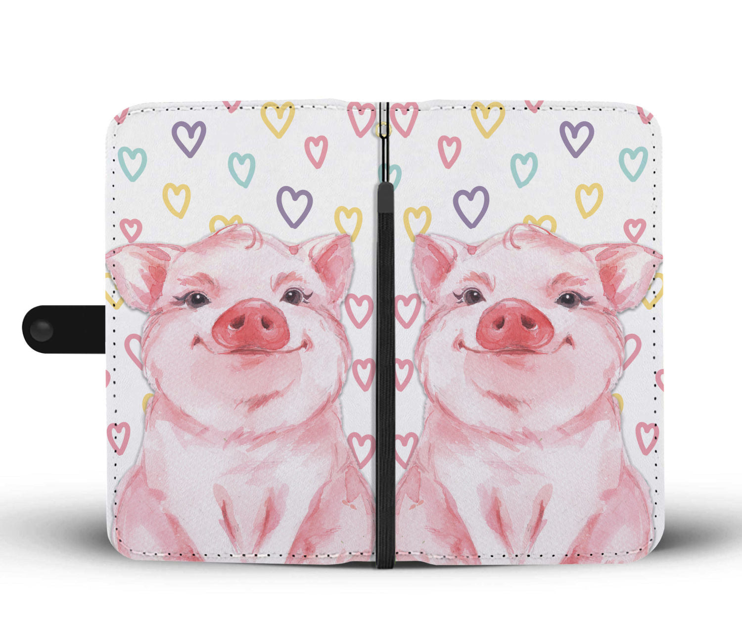 Cute pig painting print - Wallet Phone case - myfunfarm - clothing acceessories shoes for cow lovers, pig, horse, cat, sheep, dog, chicken, goat farmer