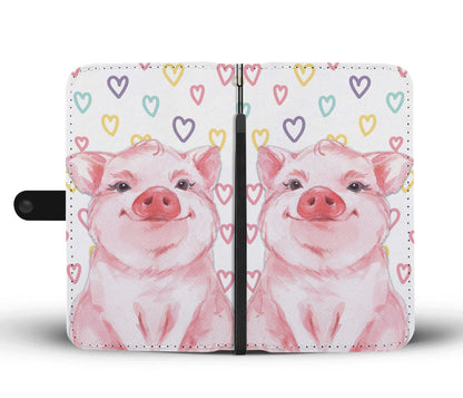 Cute pig painting print - Wallet Phone case - myfunfarm - clothing acceessories shoes for cow lovers, pig, horse, cat, sheep, dog, chicken, goat farmer