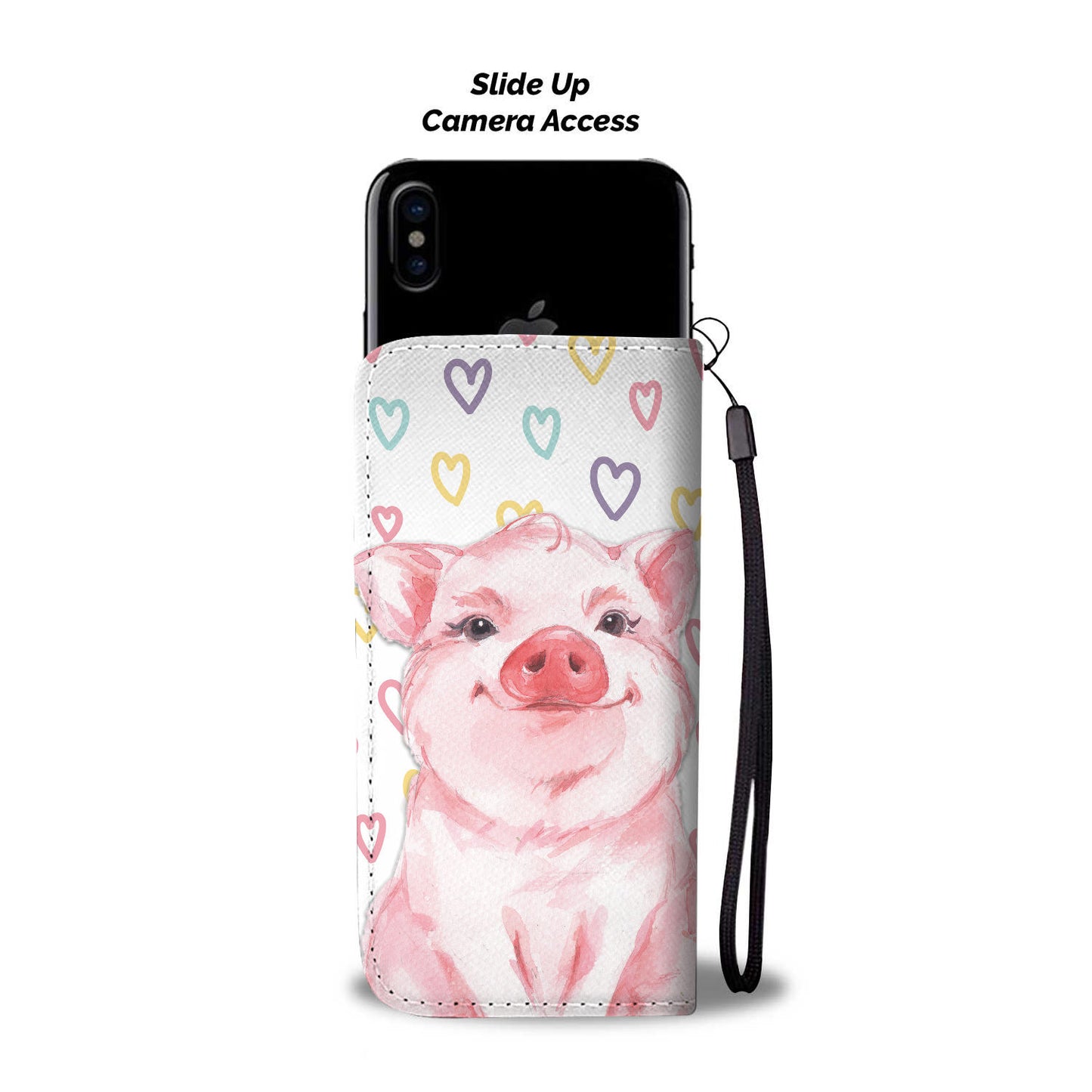 Cute pig painting print - Wallet Phone case - myfunfarm - clothing acceessories shoes for cow lovers, pig, horse, cat, sheep, dog, chicken, goat farmer