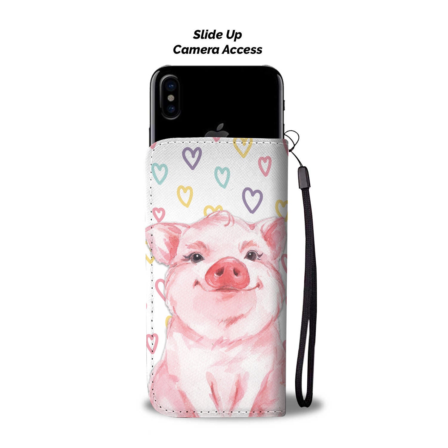 Cute pig painting print - Wallet Phone case - myfunfarm - clothing acceessories shoes for cow lovers, pig, horse, cat, sheep, dog, chicken, goat farmer
