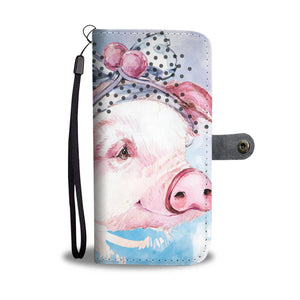 Cute pig painting print - Wallet Phone case - myfunfarm - clothing acceessories shoes for cow lovers, pig, horse, cat, sheep, dog, chicken, goat farmer
