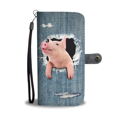 Funny pig fake jean print - Wallet Phone case - myfunfarm - clothing acceessories shoes for cow lovers, pig, horse, cat, sheep, dog, chicken, goat farmer