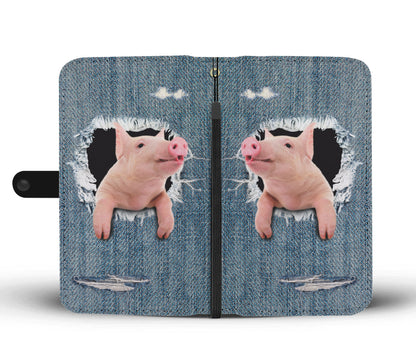 Funny pig fake jean print - Wallet Phone case - myfunfarm - clothing acceessories shoes for cow lovers, pig, horse, cat, sheep, dog, chicken, goat farmer