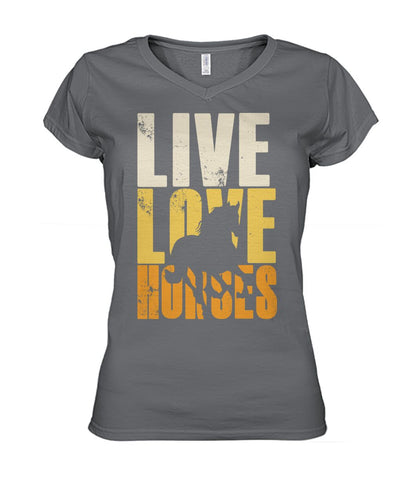 Live love horse - Men's and Women's t-shirt , Vneck, Hoodies - myfunfarm - clothing acceessories shoes for cow lovers, pig, horse, cat, sheep, dog, chicken, goat farmer