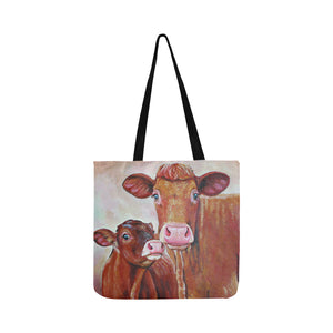 Baby and Mom Cow painting print sk00005 Tote bag Reusable Shopping Bag Model 1660 (Two sides) - myfunfarm - clothing acceessories shoes for cow lovers, pig, horse, cat, sheep, dog, chicken, goat farmer