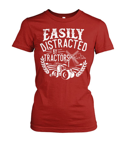 Easily distracted by tractors - Men's and Women's t-shirt , Vneck, Hoodies - myfunfarm - clothing acceessories shoes for cow lovers, pig, horse, cat, sheep, dog, chicken, goat farmer
