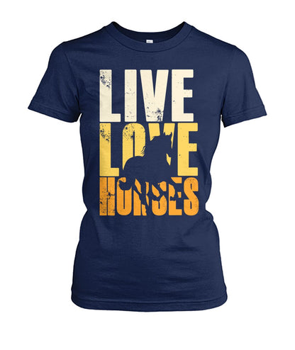 Live love horse - Men's and Women's t-shirt , Vneck, Hoodies - myfunfarm - clothing acceessories shoes for cow lovers, pig, horse, cat, sheep, dog, chicken, goat farmer