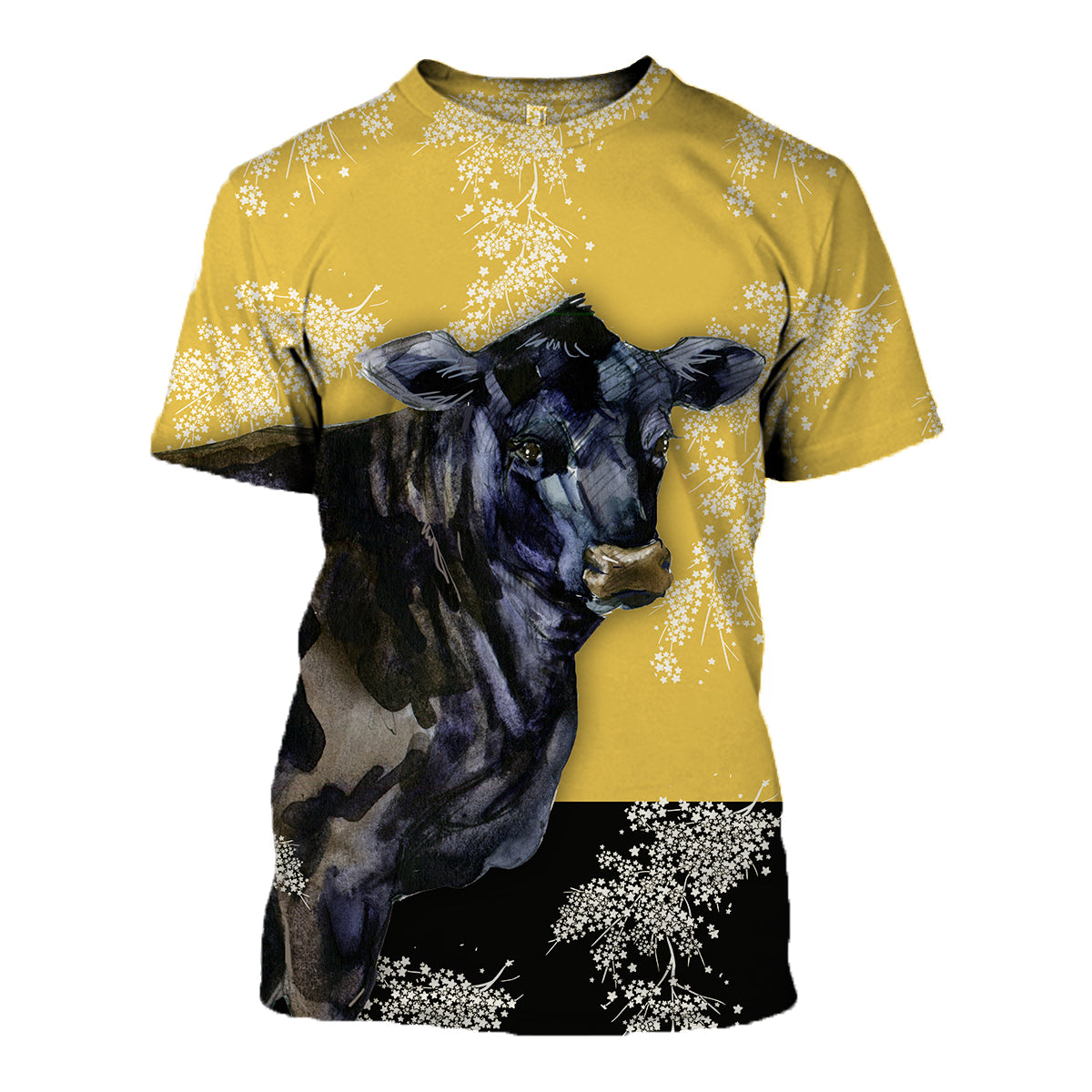 Angus Cattle and Flowers pattern cute - Unisex  T-shirt - myfunfarm - clothing acceessories shoes for cow lovers, pig, horse, cat, sheep, dog, chicken, goat farmer