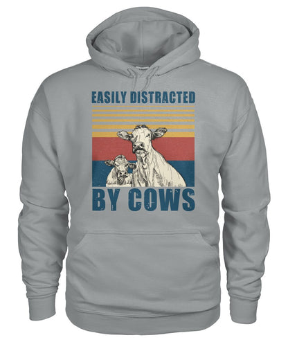 Easily distracted by cows  - Men's and Women's t-shirt , Vneck, Hoodies - myfunfarm - clothing acceessories shoes for cow lovers, pig, horse, cat, sheep, dog, chicken, goat farmer