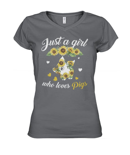 just a girl who loves pigs - Men's and Women's t-shirt , Vneck, Hoodies - myfunfarm - clothing acceessories shoes for cow lovers, pig, horse, cat, sheep, dog, chicken, goat farmer